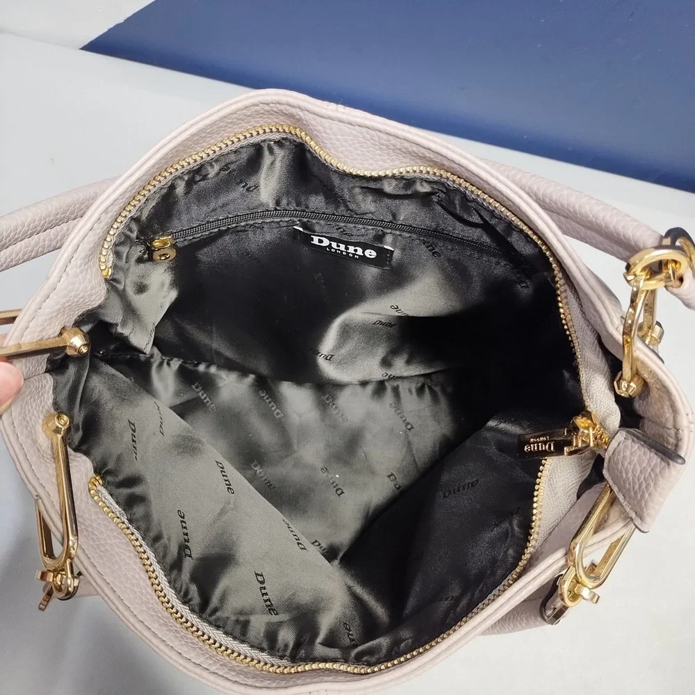 Dune London Shoulder Bag Womens Gray Pebbled Leather Tassel Detail Zip Closure